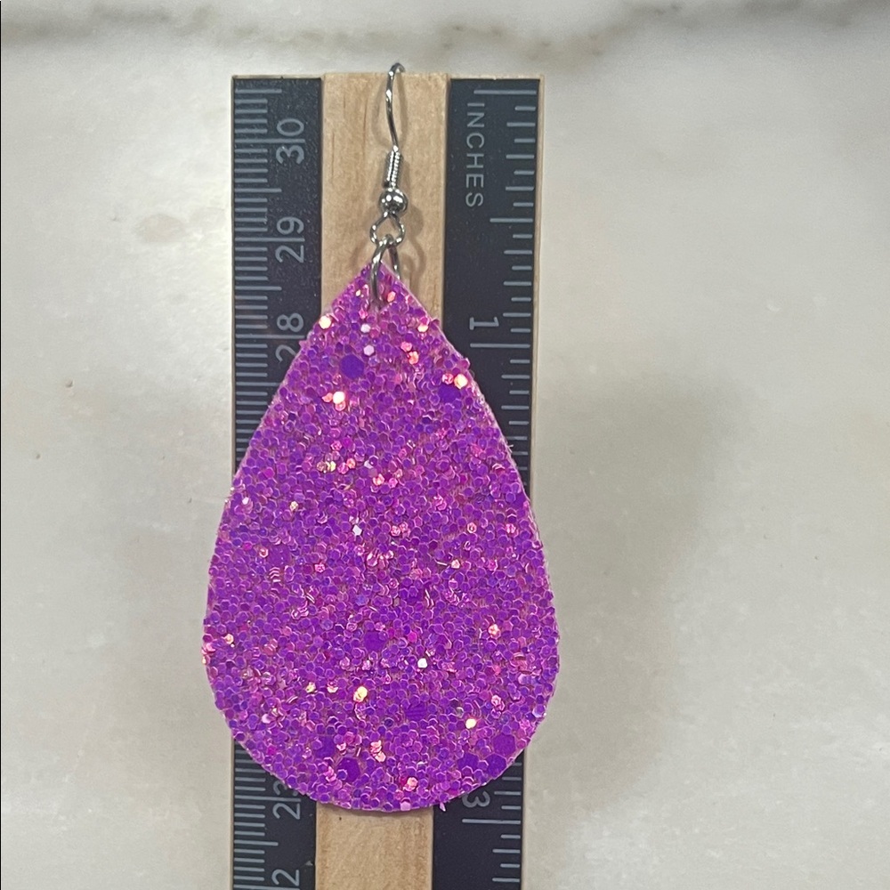Glittering Purple Teardrop Earrings - Picture 2 of 3